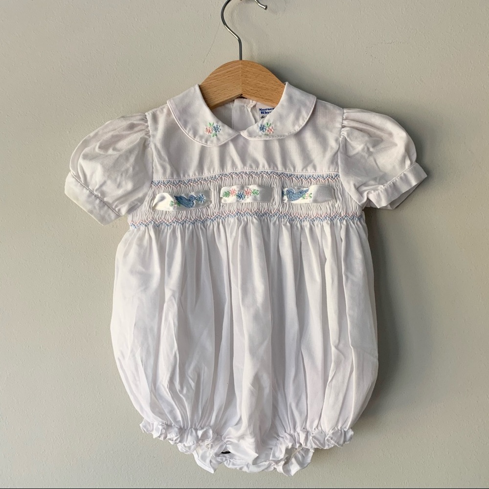 Nursery Rhyme Vintage Smocked and Embroidered Bubble